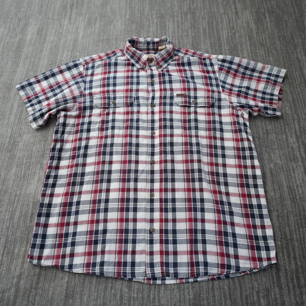Redhead Shirt Men Button Down‎ Plaid Red Short Sleeve 100% Cotton XL